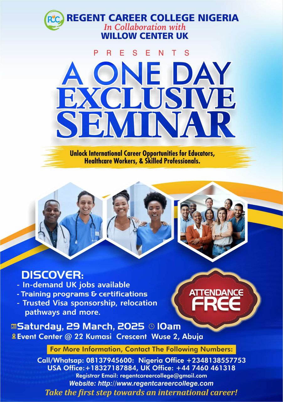 ONE DAY EXCLUSIVE SEMINAR UNLOCKING INTERNATIONAL CAREER OPPORTUNITIES FOR EDUCATORS, HEALTH CARE WORKERS, AND SKILLED PROFESSIONALS
